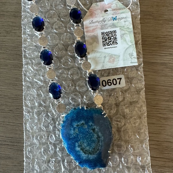 0607 Solar Quartz Druzy Tanzanite Big Geode Statement Necklace Silver Jewelry - Picture 9 of 10